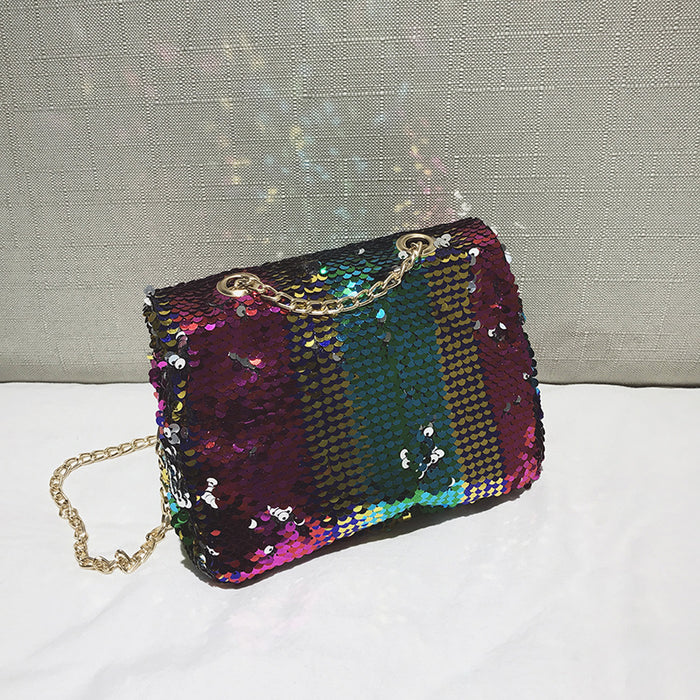 Wholesale Shoulder Bag PU Sequin Small Square Bag Handheld Diagonal Bag JDC-SD-Niou005