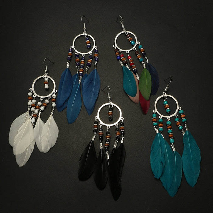 Jewelry WholesaleWholesale Bohemian fairy temperament feather tassel Round Bead Earrings JDC-ES-C466 Earrings 陌茗 %variant_option1% %variant_option2% %variant_option3%  Factory Price JoyasDeChina Joyas De China