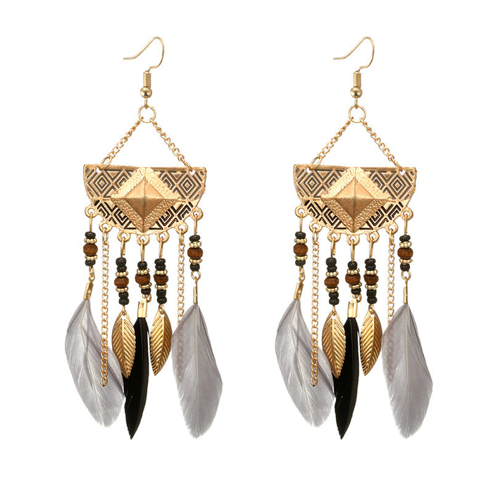 Jewelry WholesaleWholesale Bohemian style fan-shaped Round Bead Tassel Feather Earrings JDC-ES-C467 Earrings 陌茗 %variant_option1% %variant_option2% %variant_option3%  Factory Price JoyasDeChina Joyas De China