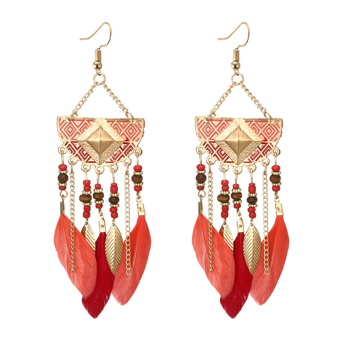 Jewelry WholesaleWholesale Bohemian style fan-shaped Round Bead Tassel Feather Earrings JDC-ES-C467 Earrings 陌茗 %variant_option1% %variant_option2% %variant_option3%  Factory Price JoyasDeChina Joyas De China