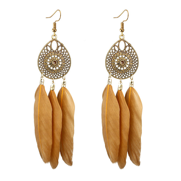 Jewelry WholesaleWholesale mesh national style long feather earrings JDC-ES-C471 Earrings 陌茗 %variant_option1% %variant_option2% %variant_option3%  Factory Price JoyasDeChina Joyas De China