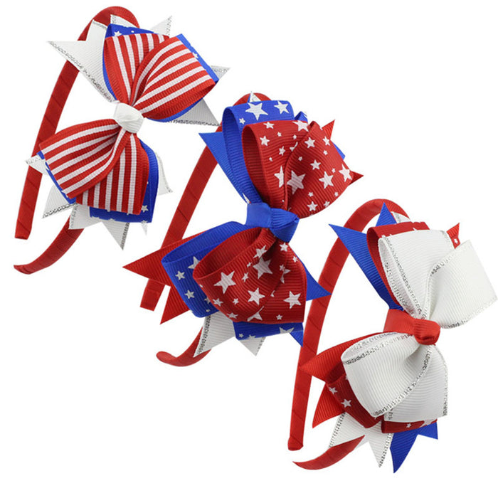 Wholesale 4th of July Independence Day Kids Headband Bows Plastic Headbands MOQ≥2 JDC-HD-HaoC001