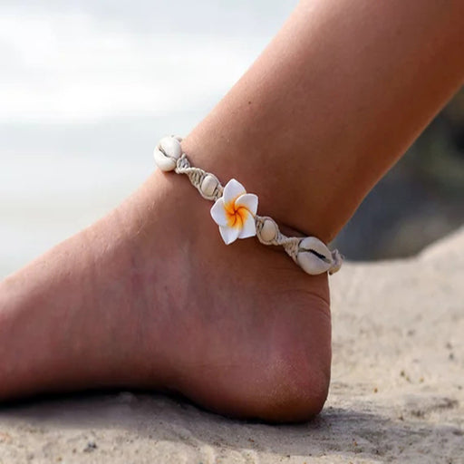 Jewelry WholesaleWholesale bohemian hand woven soft pottery flowers sea shell foot chain JDC-AS-Sq001 Anklet 宋谦 %variant_option1% %variant_option2% %variant_option3%  Factory Price JoyasDeChina Joyas De China