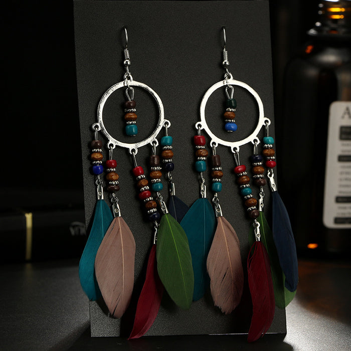 Jewelry WholesaleWholesale Bohemian fairy temperament feather tassel Round Bead Earrings JDC-ES-C466 Earrings 陌茗 %variant_option1% %variant_option2% %variant_option3%  Factory Price JoyasDeChina Joyas De China