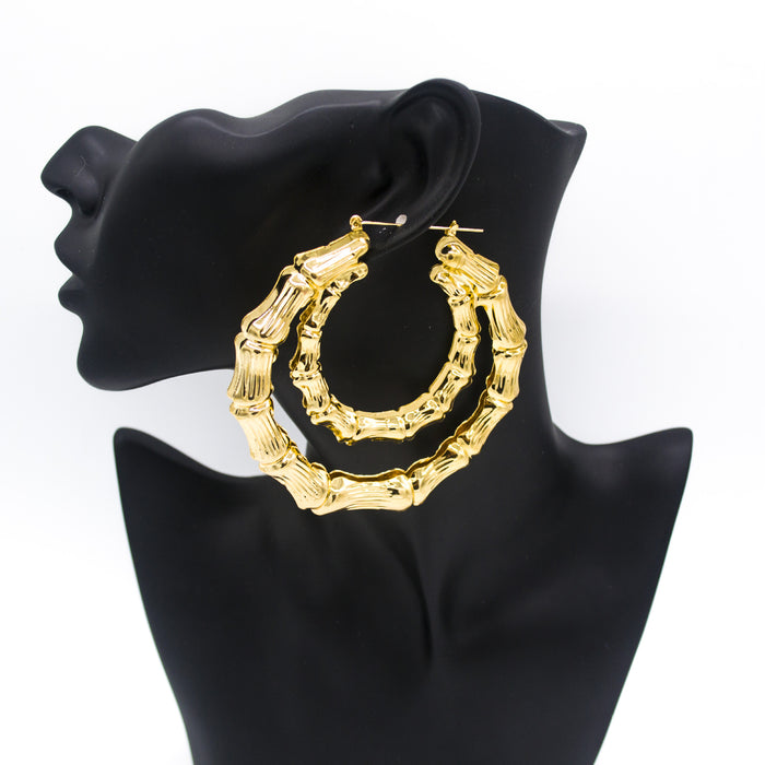 Wholesale Bamboo Earrings Exaggerated Gold Hoop JDC-ES-Ruol020