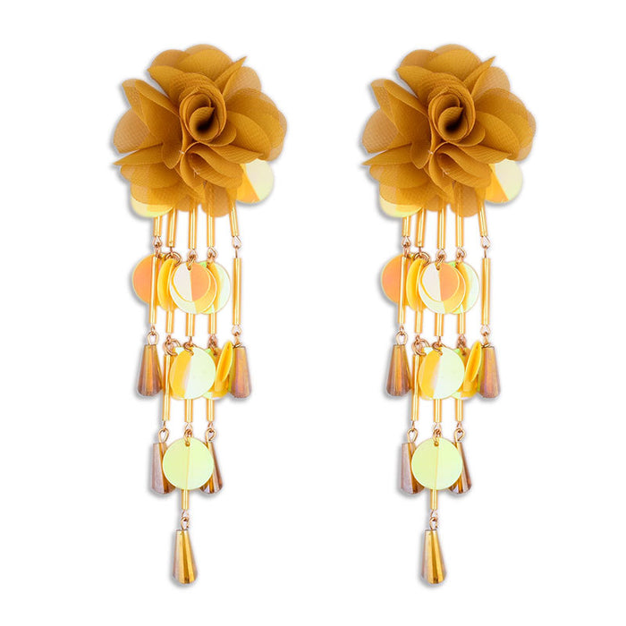 Wholesale earrings plastic petal flower beaded long tassel MQO≥2 JDC-ES-zhuoq004