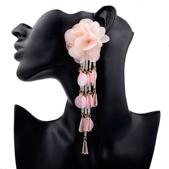 Wholesale earrings plastic petal flower beaded long tassel MQO≥2 JDC-ES-zhuoq004