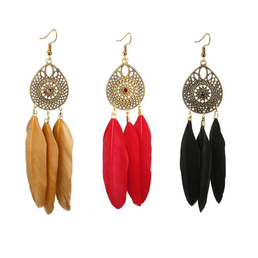 Jewelry WholesaleWholesale mesh national style long feather earrings JDC-ES-C471 Earrings 陌茗 %variant_option1% %variant_option2% %variant_option3%  Factory Price JoyasDeChina Joyas De China