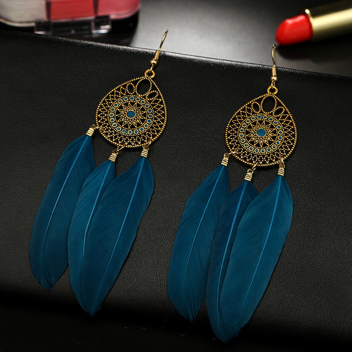 Jewelry WholesaleWholesale mesh national style long feather earrings JDC-ES-C471 Earrings 陌茗 %variant_option1% %variant_option2% %variant_option3%  Factory Price JoyasDeChina Joyas De China