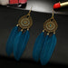 Jewelry WholesaleWholesale mesh national style long feather earrings JDC-ES-C471 Earrings 陌茗 %variant_option1% %variant_option2% %variant_option3%  Factory Price JoyasDeChina Joyas De China