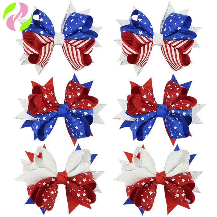 Wholesale 4th of July Independence Day Hot Sale Hair Accessories Kids Bow Hair Clips MOQ≥2  JDC-HC-HaoC003