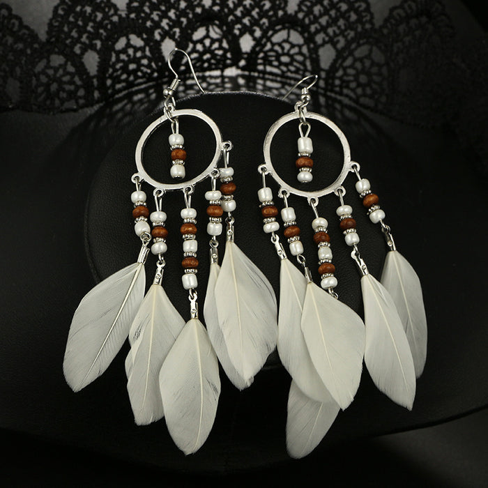 Jewelry WholesaleWholesale Bohemian fairy temperament feather tassel Round Bead Earrings JDC-ES-C466 Earrings 陌茗 %variant_option1% %variant_option2% %variant_option3%  Factory Price JoyasDeChina Joyas De China