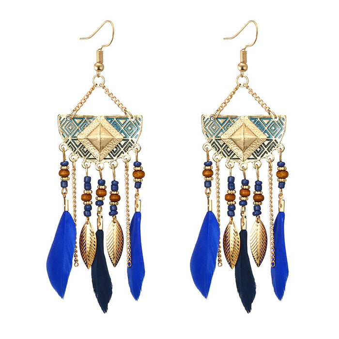 Jewelry WholesaleWholesale Bohemian style fan-shaped Round Bead Tassel Feather Earrings JDC-ES-C467 Earrings 陌茗 %variant_option1% %variant_option2% %variant_option3%  Factory Price JoyasDeChina Joyas De China