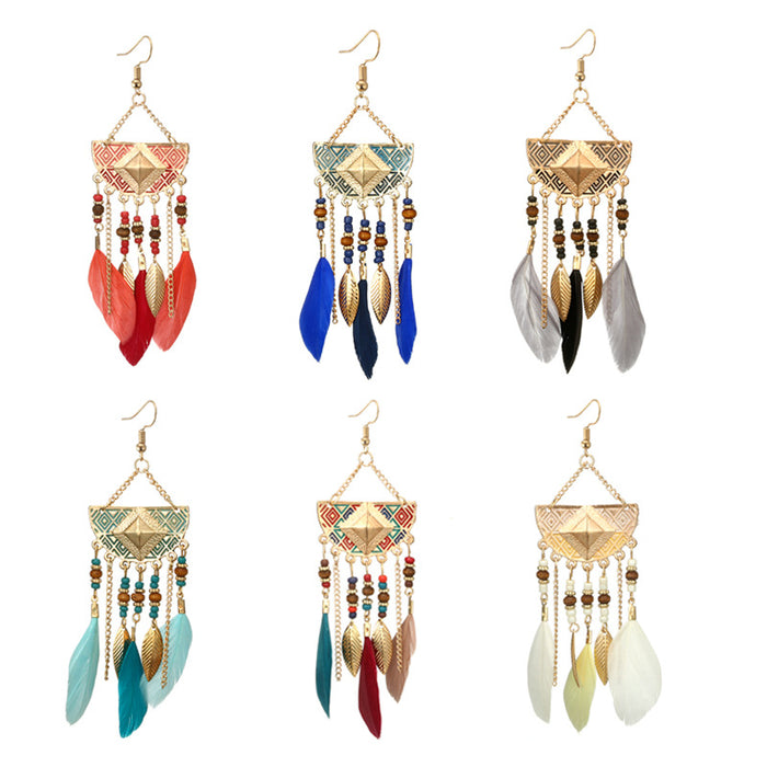 Jewelry WholesaleWholesale Bohemian style fan-shaped Round Bead Tassel Feather Earrings JDC-ES-C467 Earrings 陌茗 %variant_option1% %variant_option2% %variant_option3%  Factory Price JoyasDeChina Joyas De China