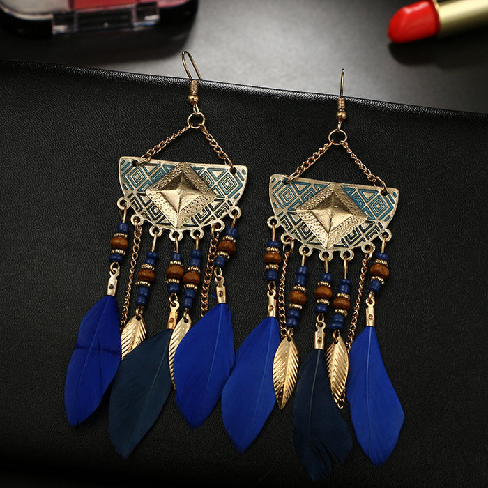 Jewelry WholesaleWholesale Bohemian style fan-shaped Round Bead Tassel Feather Earrings JDC-ES-C467 Earrings 陌茗 %variant_option1% %variant_option2% %variant_option3%  Factory Price JoyasDeChina Joyas De China