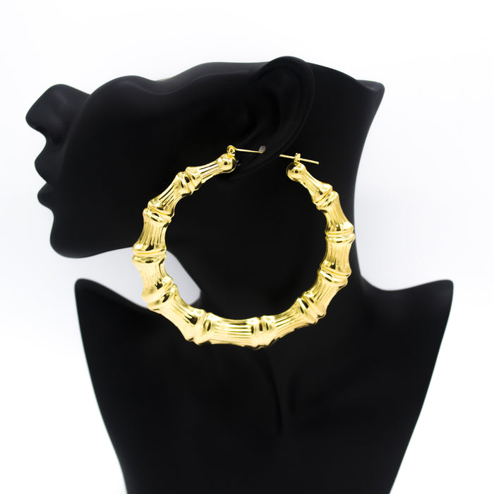 Wholesale Bamboo Earrings Exaggerated Gold Hoop JDC-ES-Ruol020