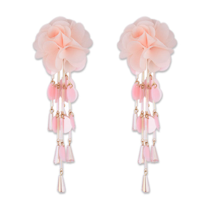 Wholesale earrings plastic petal flower beaded long tassel MQO≥2 JDC-ES-zhuoq004