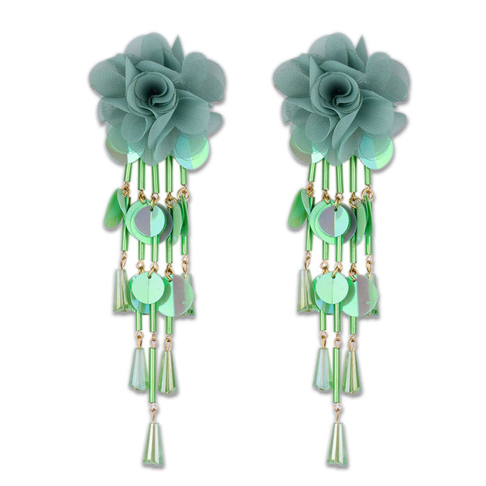 Wholesale earrings plastic petal flower beaded long tassel MQO≥2 JDC-ES-zhuoq004