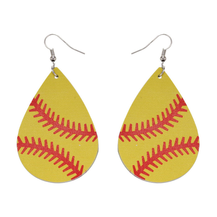 Wholesale Soccer Baseball Basketball Water Drop Leather Earrings MOQ≥2 JDC-ES-LK001