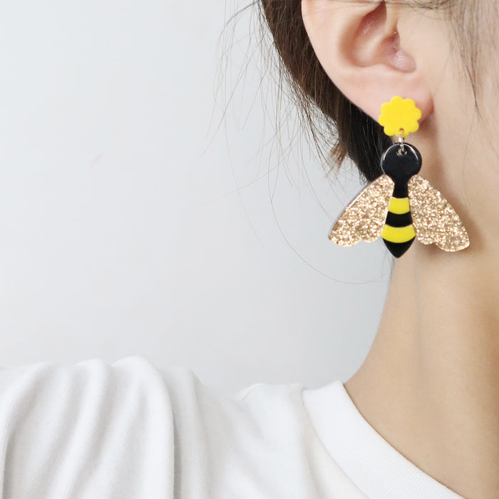 Wholesale earrings acrylic retro flower bee MOQ≥2 JDC-ES-MOSHU025