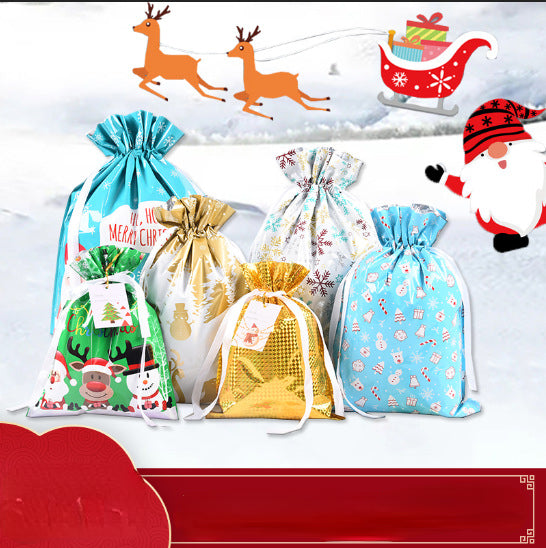 Wholesale Gift Bag Plastic Christmas Print Drawstring Drawstring Mouth Candy Bag MOQ≥2 JDC-GB-Shenao003