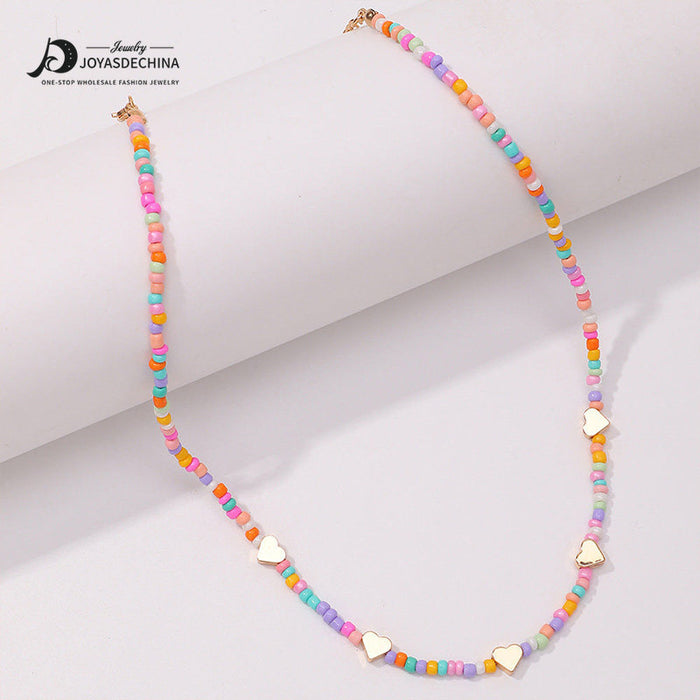 Wholesale color rice beads love short mushroom rice bead neck chain JDC-NE-YinH004