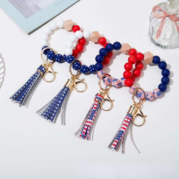 Wholesale 4th of July American Flag Independence Day Silicone Beaded Wristlet Keychain JDC-KC-YLY001