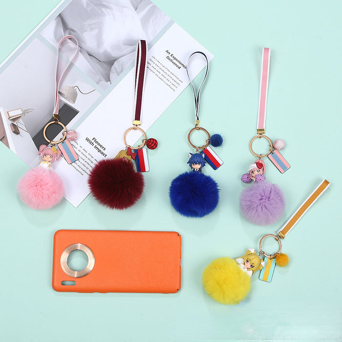 Wholesale hair ball doll keychain guardian sweetheart cartoon pendant MOQ≥3 JDC-KC-WYan010