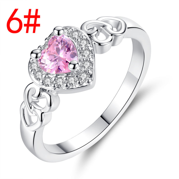 Jewelry WholesaleWholesale Heart Shaped Pink Zircon Crystal Electroplated Copper Ring JDC-RS-MiMeng068 Rings 米萌 %variant_option1% %variant_option2% %variant_option3%  Factory Price JoyasDeChina Joyas De China