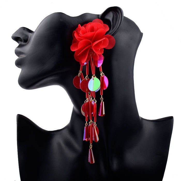 Wholesale earrings plastic petal flower beaded long tassel MQO≥2 JDC-ES-zhuoq004