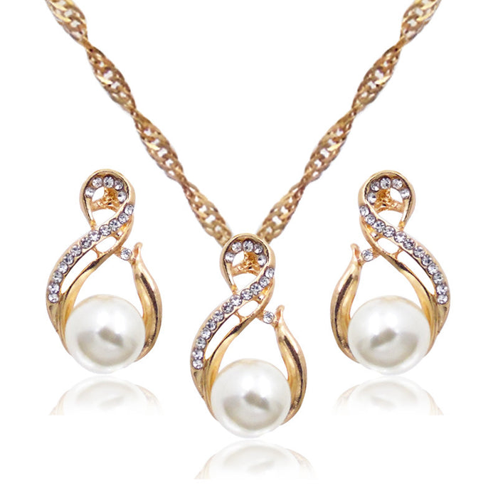 Wholesale Necklace Alloy Pearl Diamond Earrings Set MOQ≥2 JDC-NE-LanT004