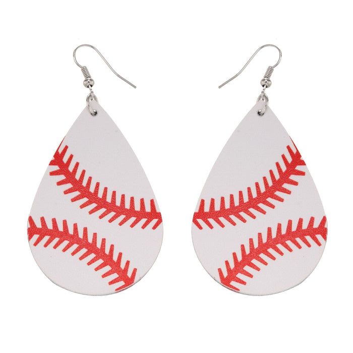 Wholesale Soccer Baseball Basketball Water Drop Leather Earrings MOQ≥2 JDC-ES-LK001