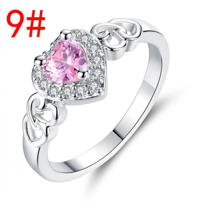 Jewelry WholesaleWholesale Heart Shaped Pink Zircon Crystal Electroplated Copper Ring JDC-RS-MiMeng068 Rings 米萌 %variant_option1% %variant_option2% %variant_option3%  Factory Price JoyasDeChina Joyas De China