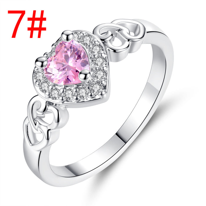 Jewelry WholesaleWholesale Heart Shaped Pink Zircon Crystal Electroplated Copper Ring JDC-RS-MiMeng068 Rings 米萌 %variant_option1% %variant_option2% %variant_option3%  Factory Price JoyasDeChina Joyas De China