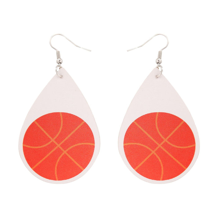 Wholesale Soccer Baseball Basketball Water Drop Leather Earrings MOQ≥2 JDC-ES-LK001