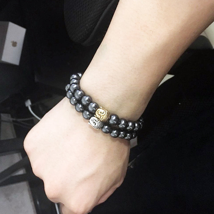 Wholesale alloy gold and silver Buddha head black gall magnet Buddha bracelet MOQ≥3 JDC-BT-ManS002