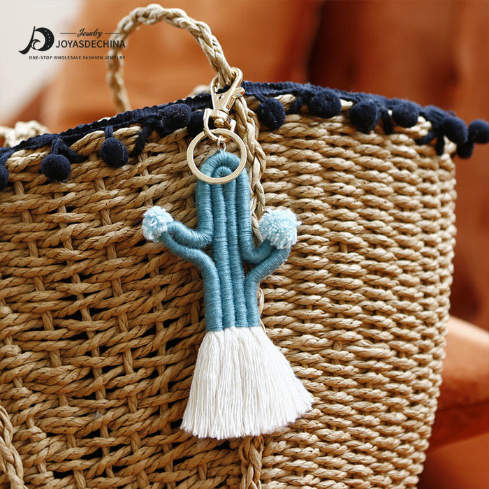 Wholesale hand woven Bohemian cactus keychain MOQ≥2 JDC-KC-JM008