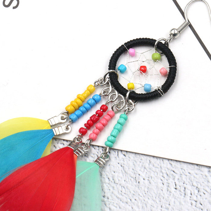 Jewelry WholesaleWholesale Colorful Feather Tassel Boho Beads Dreamcatcher Earrings MOQ≥2 JDC-ES-HH011 Earrings 汉虹 %variant_option1% %variant_option2% %variant_option3%  Factory Price JoyasDeChina Joyas De China