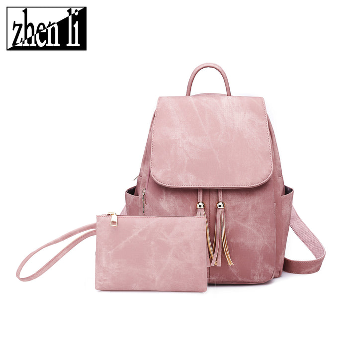 Wholesale Backpack PU Solid Color Large Capacity Tassel JDC-BP-ZLD003