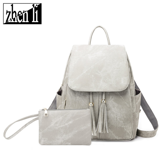 Wholesale Backpack PU Solid Color Large Capacity Tassel JDC-BP-ZLD003