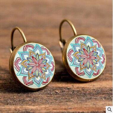 Wholesale Mandala Earrings Time Stone Ear Hooks MOQ≥2 JDC-ES-Fangt002