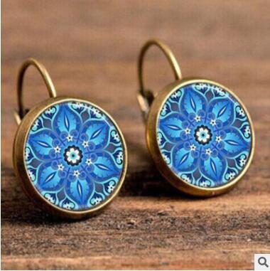 Wholesale Mandala Earrings Time Stone Ear Hooks MOQ≥2 JDC-ES-Fangt002