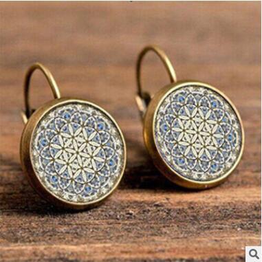 Wholesale Mandala Earrings Time Stone Ear Hooks MOQ≥2 JDC-ES-Fangt002