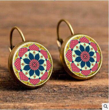 Wholesale Mandala Earrings Time Stone Ear Hooks MOQ≥2 JDC-ES-Fangt002