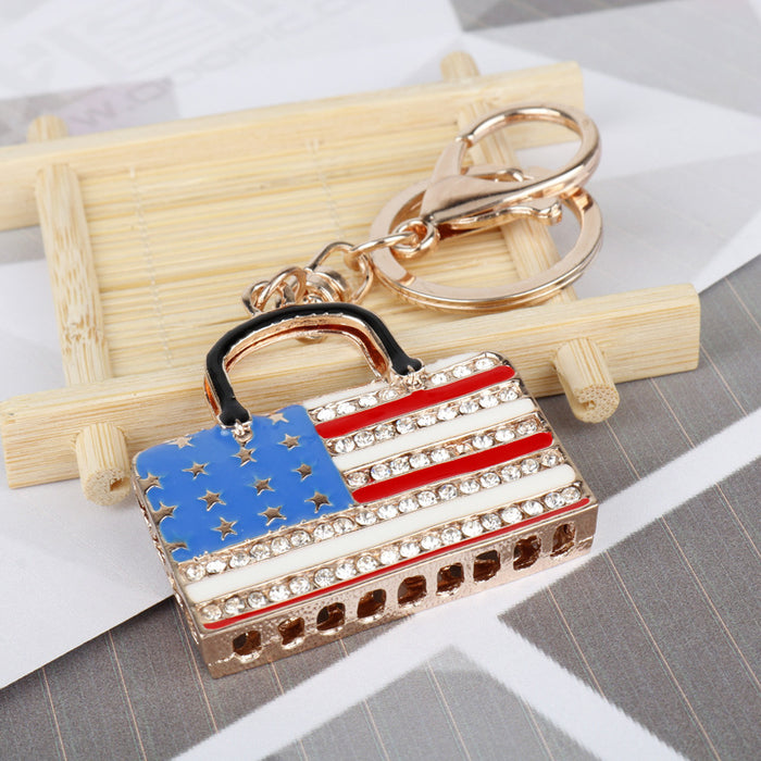 Wholesale 4th of July Independence Day handbag keychain diamond car key chain JDC-KC-GSAJ014