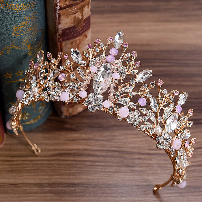 Jewelry WholesaleWholesale pink diamond crystal handmade beaded crown hair band JDC-HD-ZuanG004 Headband 钻岗 %variant_option1% %variant_option2% %variant_option3%  Factory Price JoyasDeChina Joyas De China