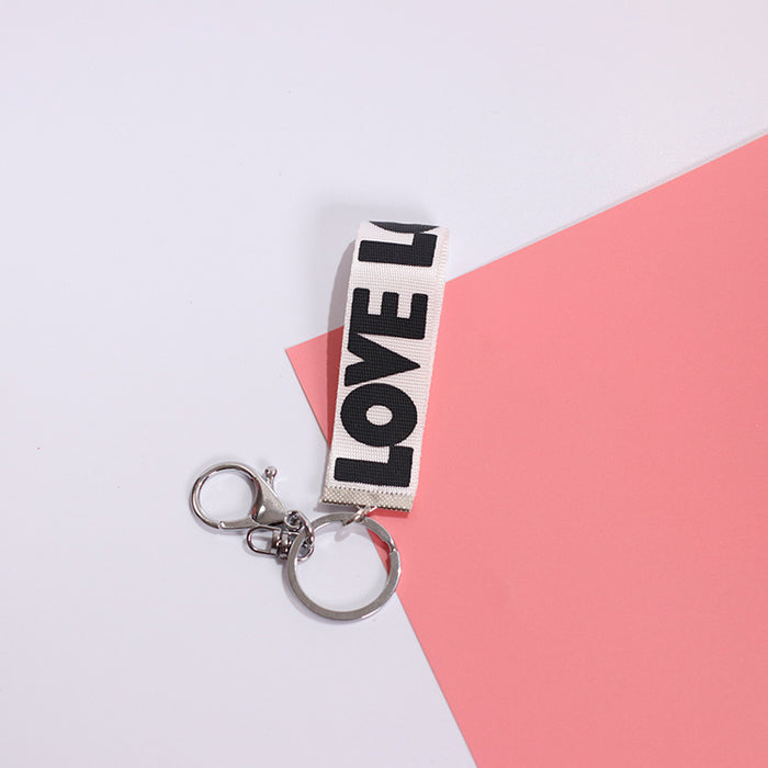 Wholesale LOVE Ribbon Metal Lanyard Keychain MOQ≥2 JDC-KC-KLin002