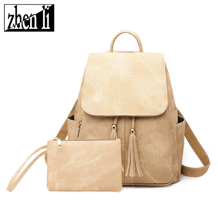 Wholesale Backpack PU Solid Color Large Capacity Tassel JDC-BP-ZLD003