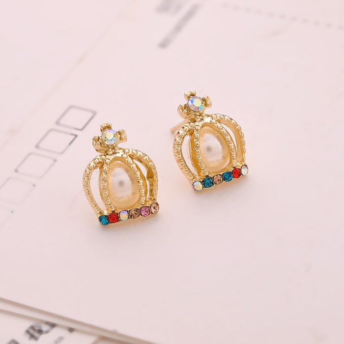 Wholesale Jewelry French Court Pearl Cross Crown Stud Earrings JDC-ES-CM025