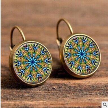 Wholesale Mandala Earrings Time Stone Ear Hooks MOQ≥2 JDC-ES-Fangt002